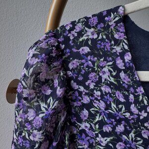 ASTR The Label Navy Purple Floral Mini Dress Small Romantic V Neck